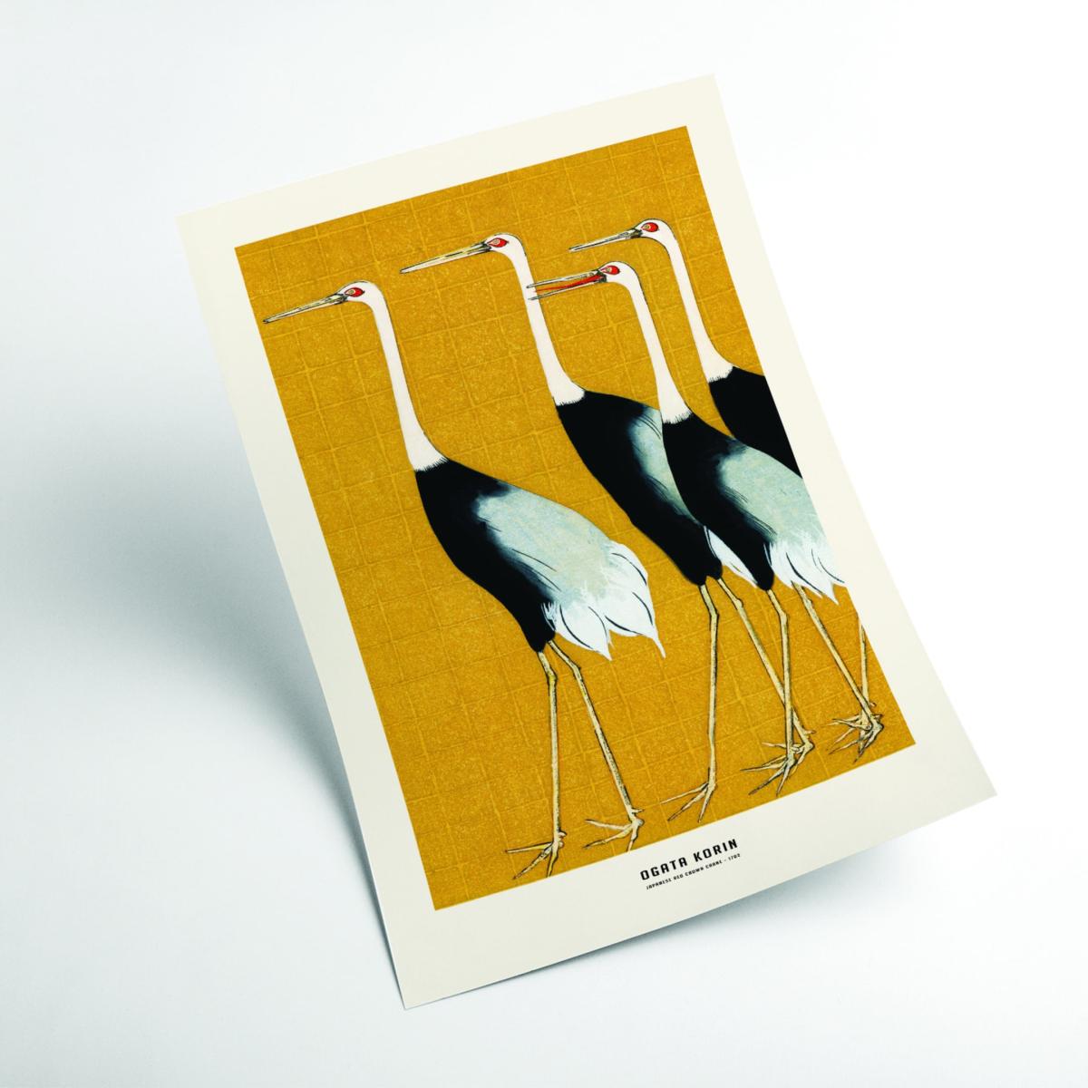 Black Ogata Korin - Japanese Red Crown Crane I A4 210 X 297Mm Stanley Print House – image 2