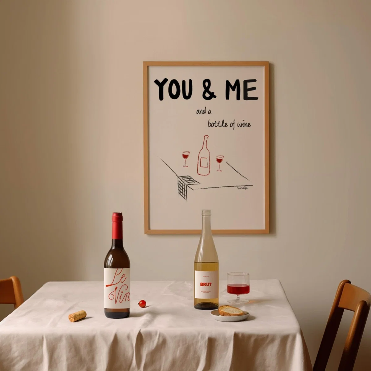 Red / Black You And Me And A Bottle Of Wine Illustrated Retro Music Giclée Art Print A3 | A4 | 210 X 297Mm | Fanclub – image 2