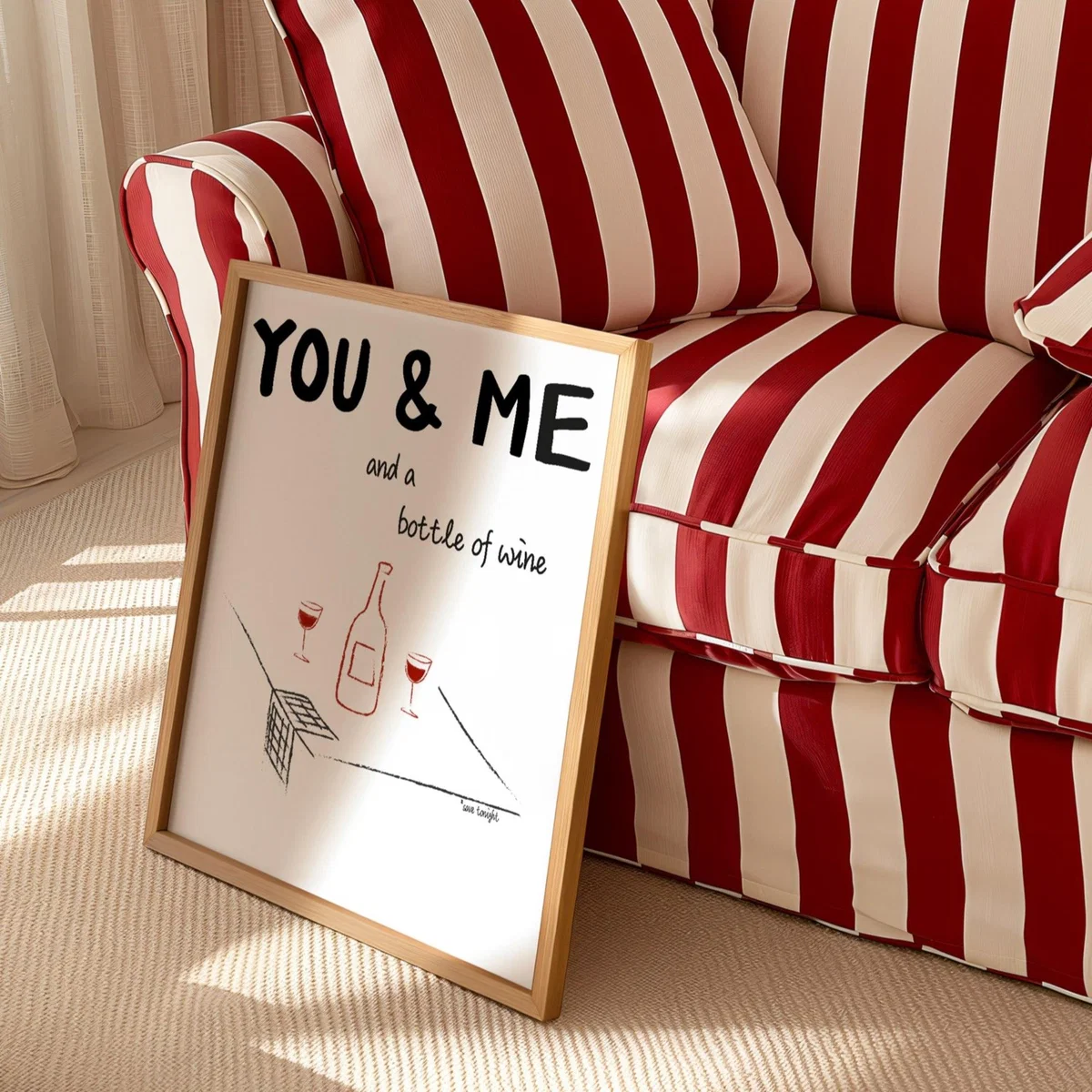 Red / Black You And Me And A Bottle Of Wine Illustrated Retro Music Giclée Art Print A3 | A4 | 210 X 297Mm | Fanclub – image 3