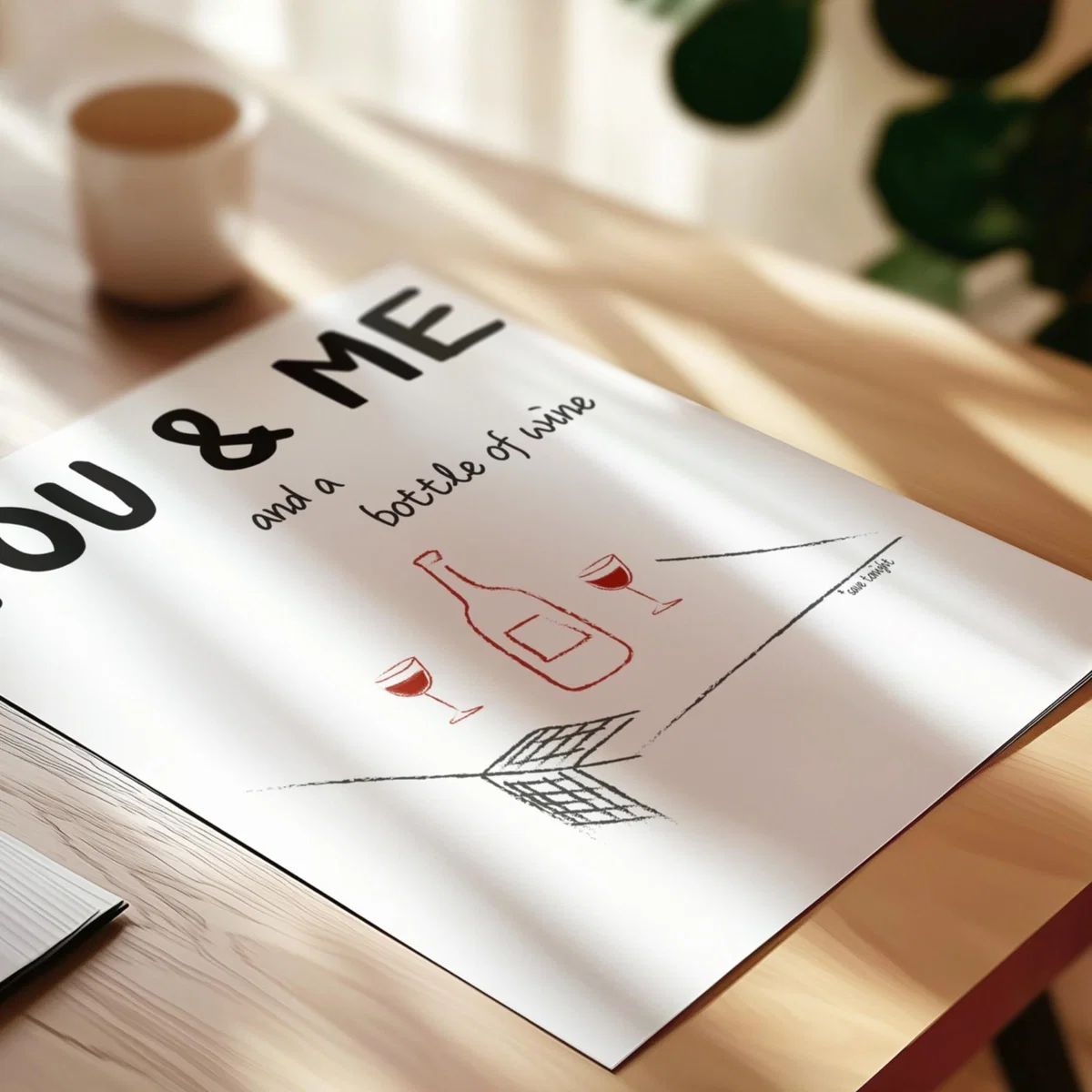 Red / Black You And Me And A Bottle Of Wine Illustrated Retro Music Giclée Art Print A3 | A4 | 210 X 297Mm | Fanclub – image 8