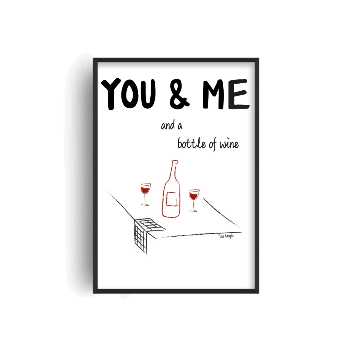 Red / Black You And Me And A Bottle Of Wine Illustrated Retro Music Giclée Art Print A3 | A4 | 210 X 297Mm | Fanclub – image 1