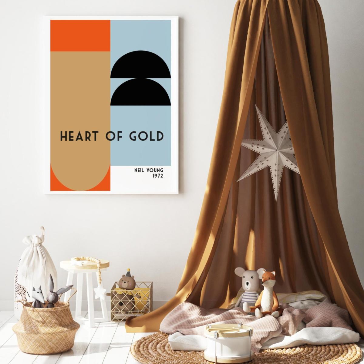 Gold / Black / Blue Heart Of Gold Retro Giclée Art Print A3 297 X 420Mm Fanclub – image 2