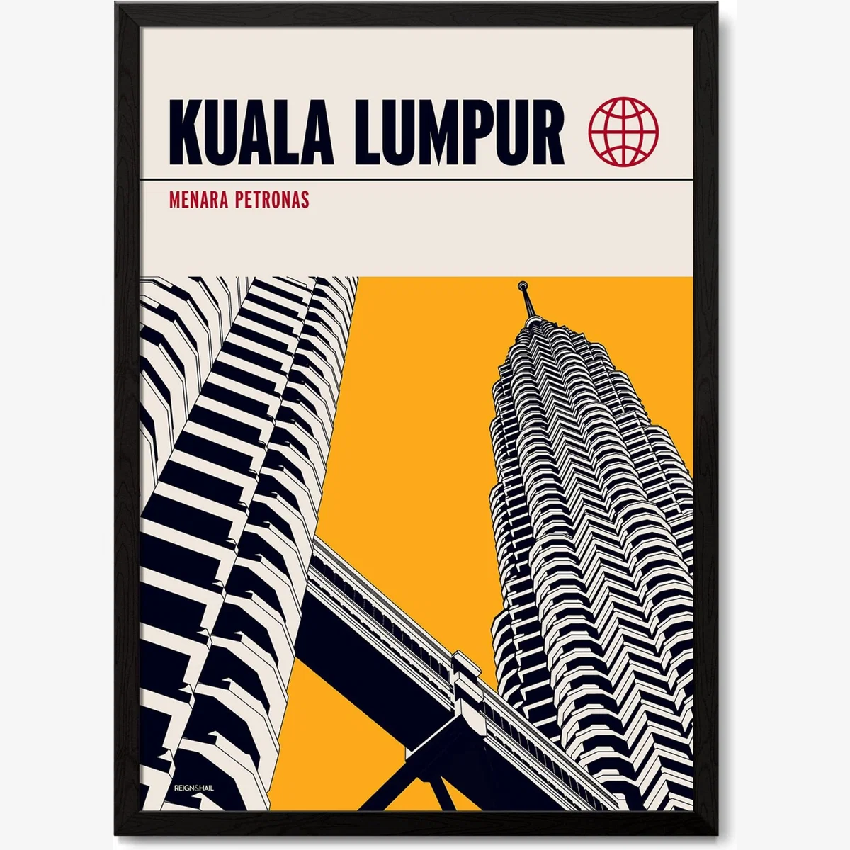 Kuala Lumpur Petronas Towers Modernist Architectural Travel Poster A2 420 X 594Mm Reign & Hail – image 1