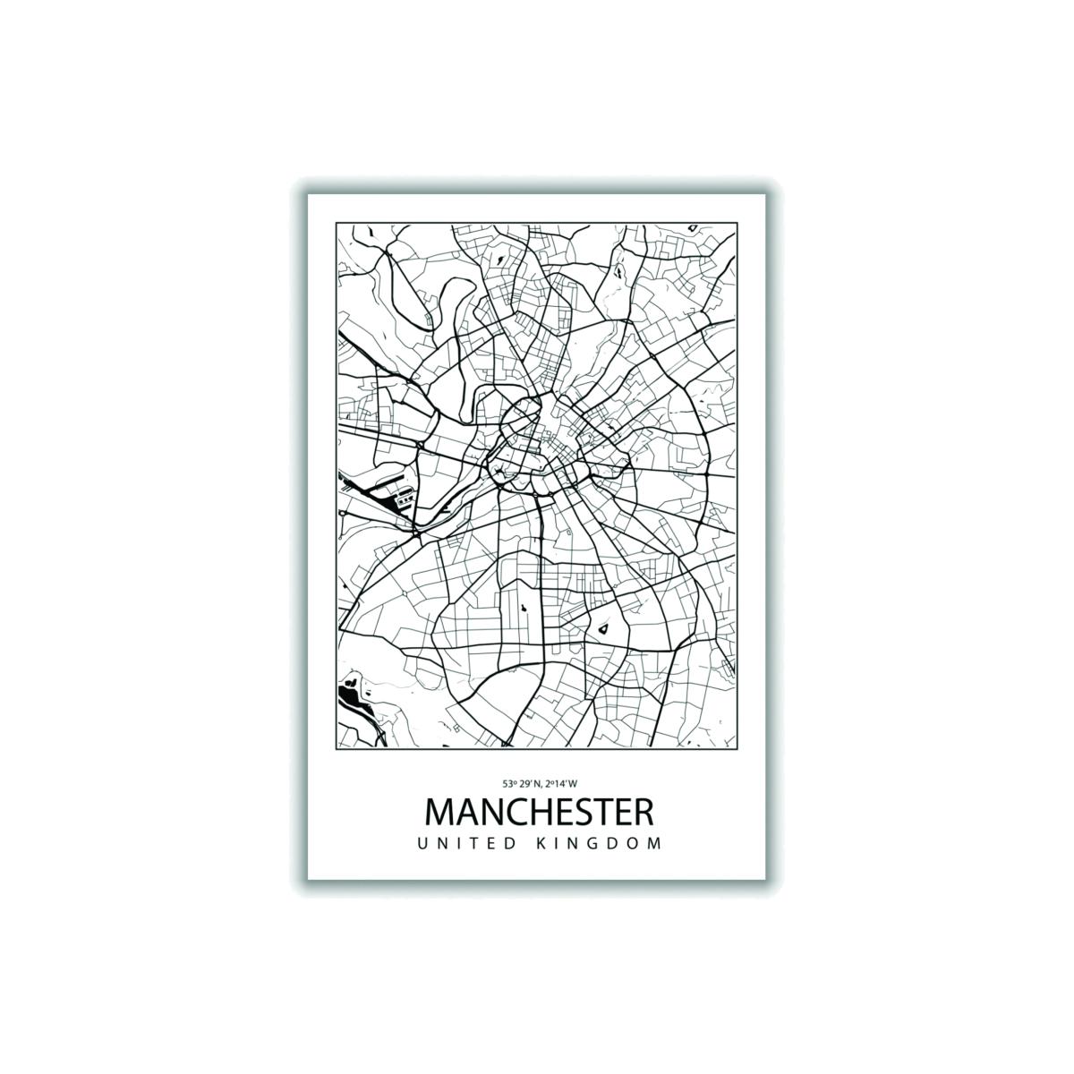 Black Map Of Manchester United Kingdom A4 210 X 297Mm Stanley Print House – image 1
