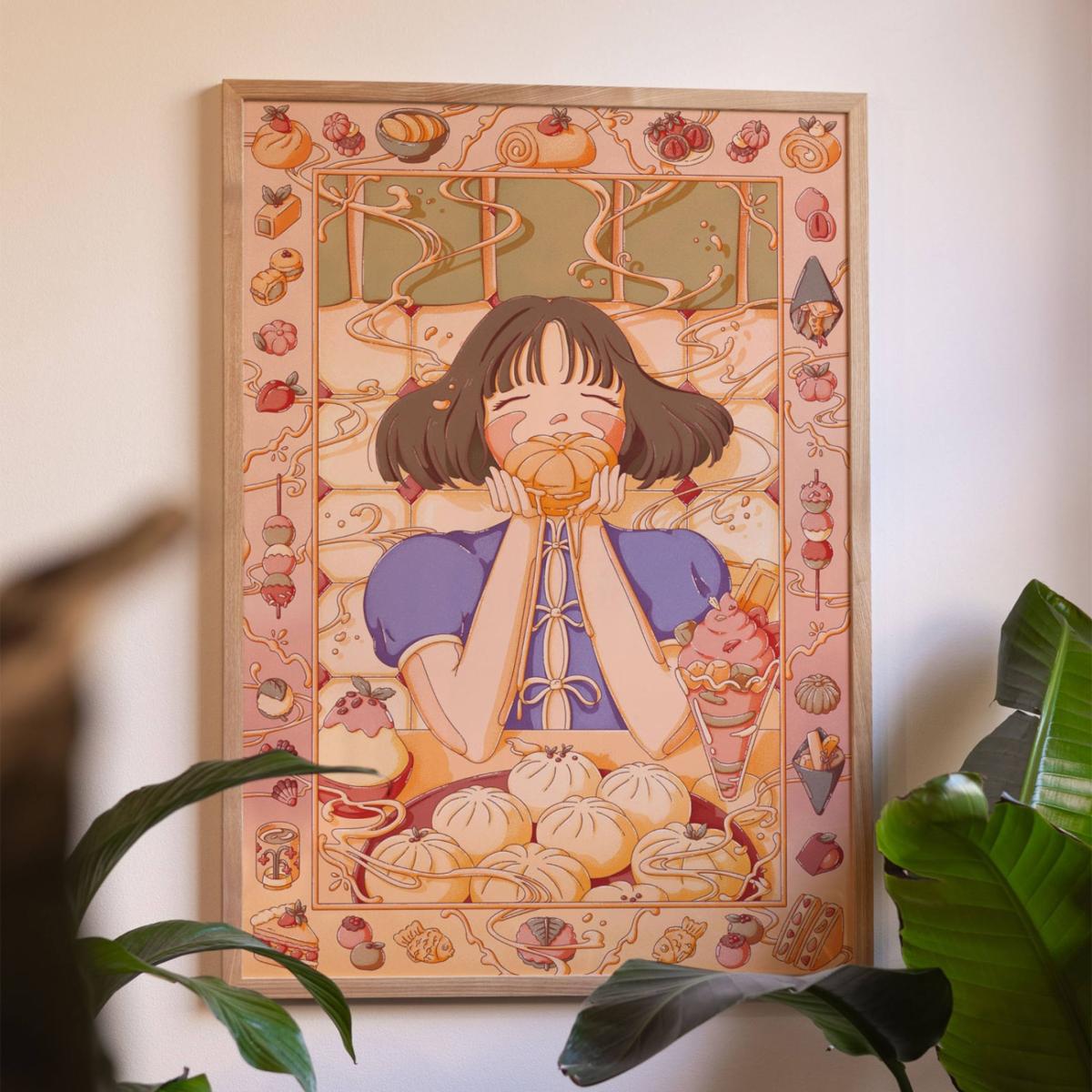 Neutrals / Yellow / Orange Custard Dreams - Japanese Foodie Art Print - Small | A3 | 297 X 420Mm | East Side Studio London – image 3