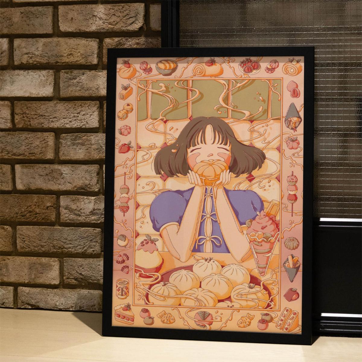 Neutrals / Yellow / Orange Custard Dreams - Japanese Foodie Art Print - Small | A3 | 297 X 420Mm | East Side Studio London – image 4