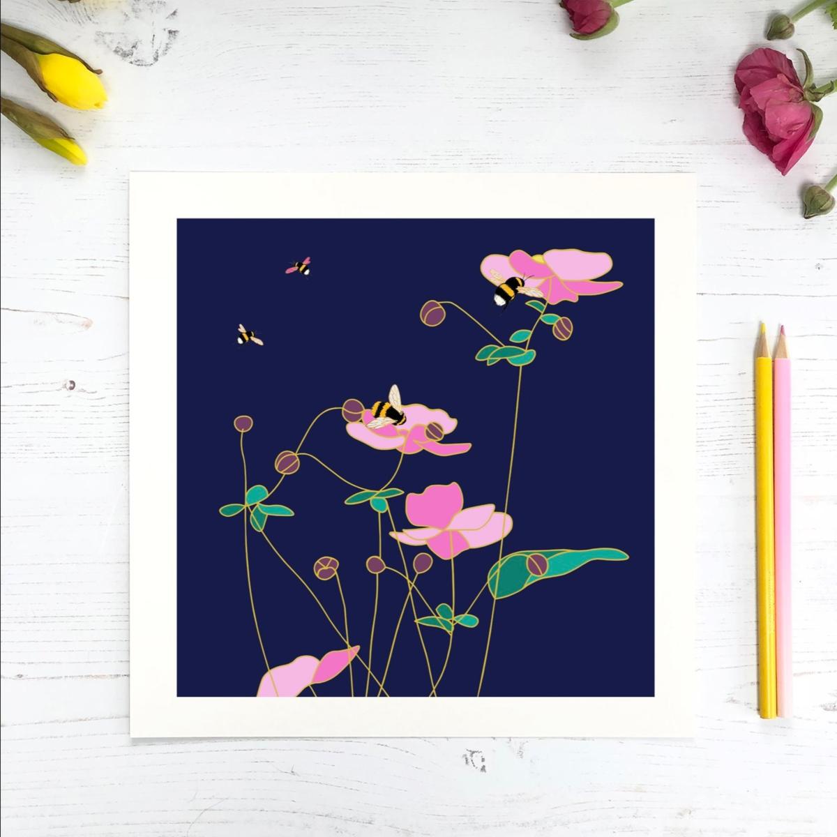 Giclee Print - Bees & Anemones Amanda West – image 2