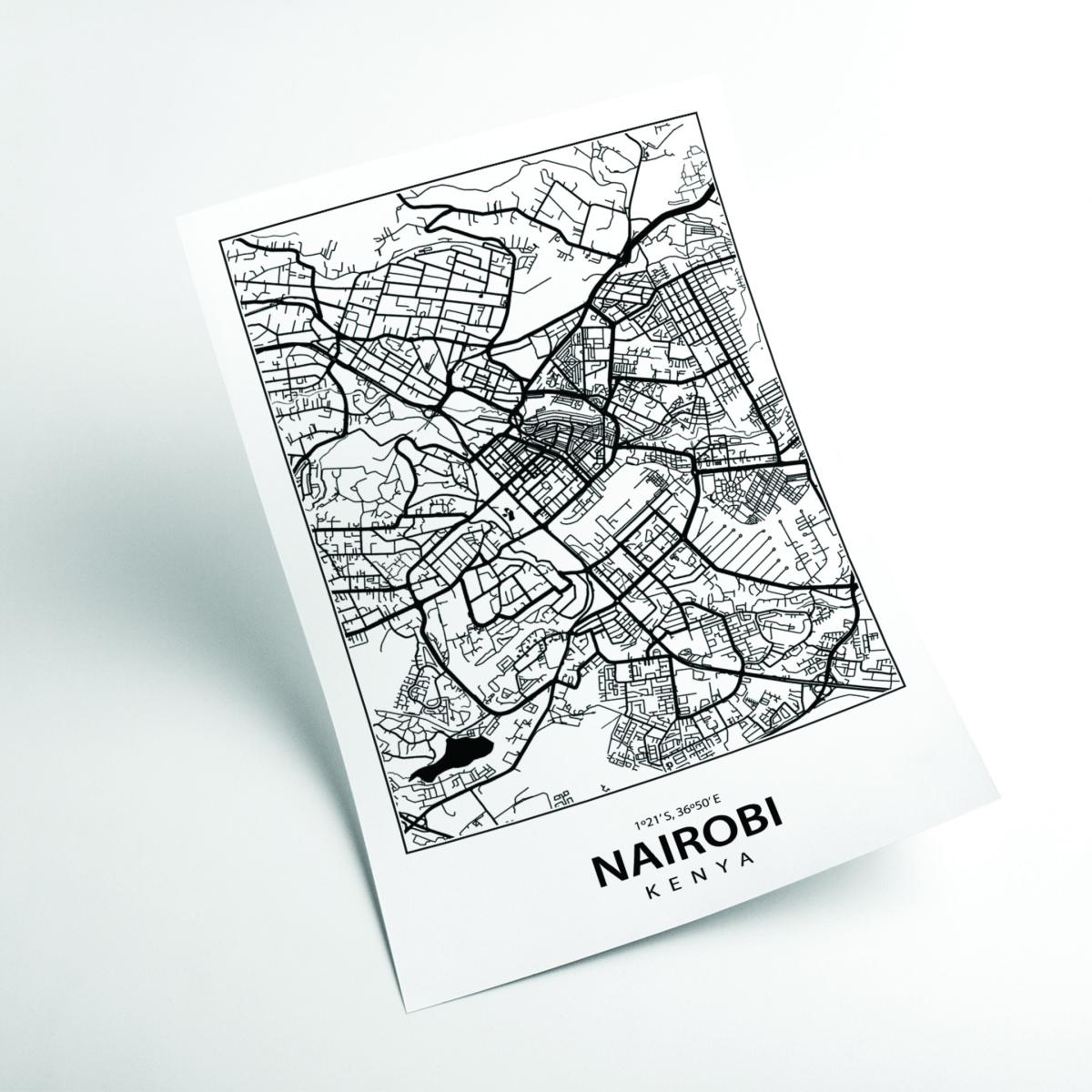 Black Map Of Nairobi A4 210 X 297Mm Stanley Print House – image 2