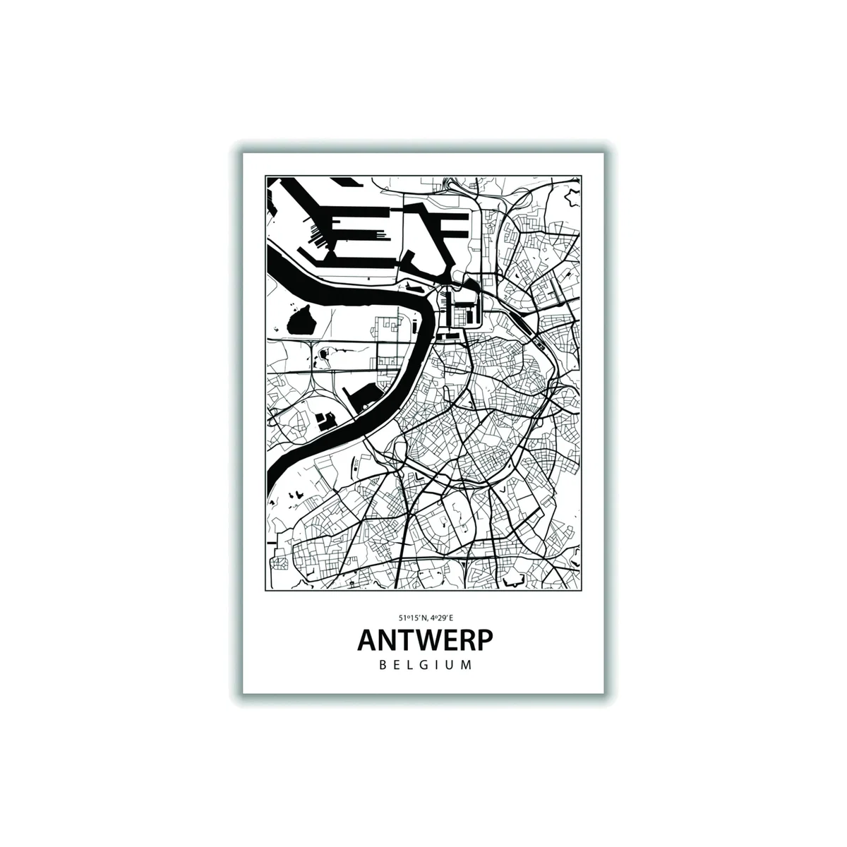 Black Map Of Antwerp Belgium Large Stanley Print House – image 1