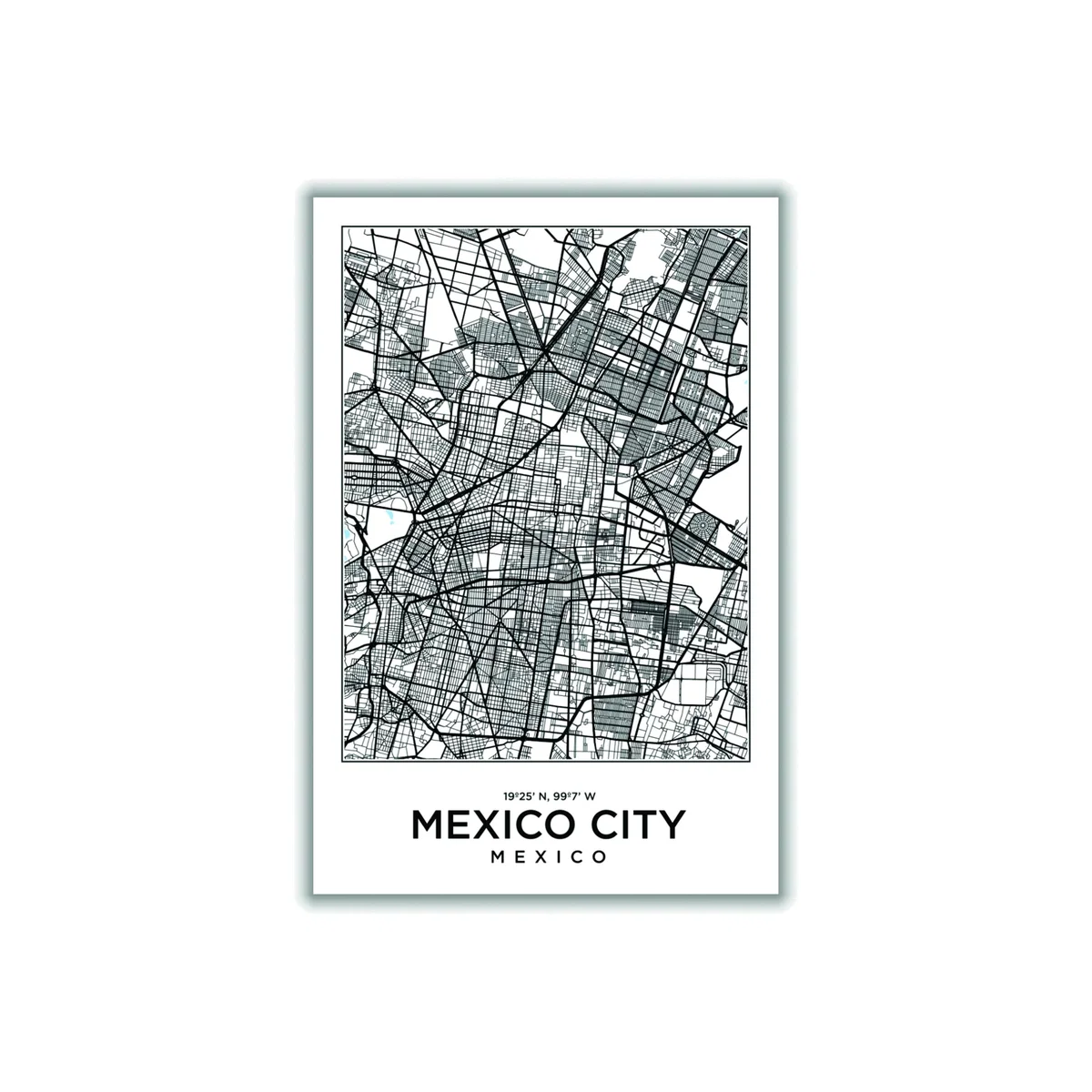Black Map Of Mexico City Mexico A3 297 X 420Mm Stanley Print House – image 1