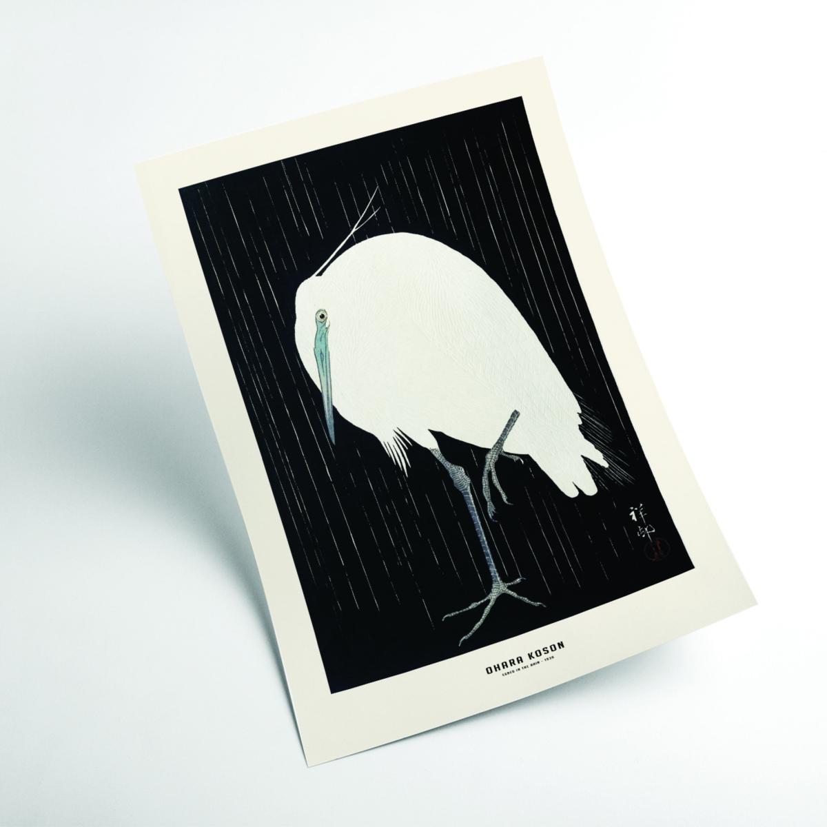 White Ohara Koson - Egret In The Rain Small Stanley Print House – image 2