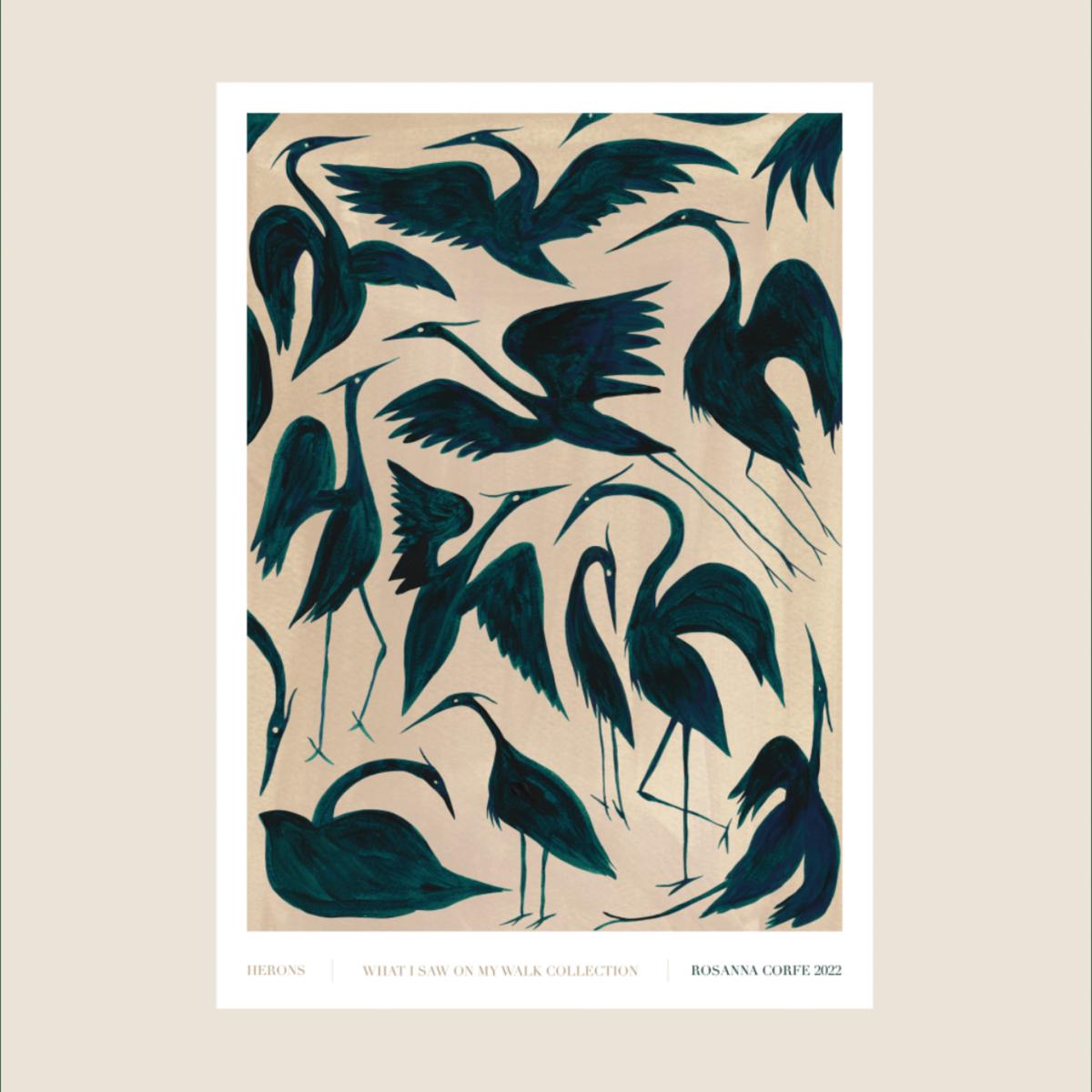 Neutrals / Green A1 - Herons Print, Dark Teal One Size Rosanna Corfe – image 2