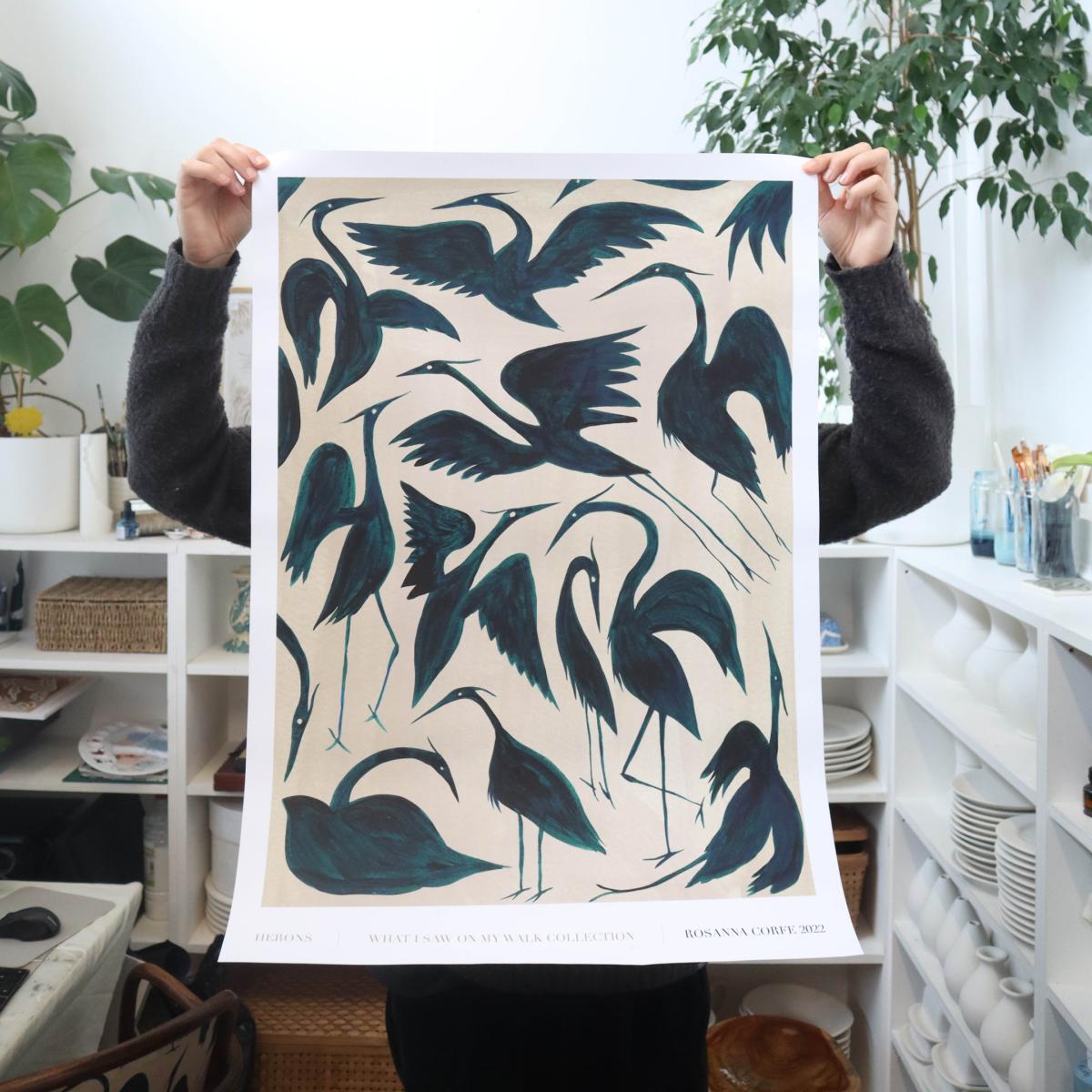 Neutrals / Green A1 - Herons Print, Dark Teal One Size Rosanna Corfe – image 3