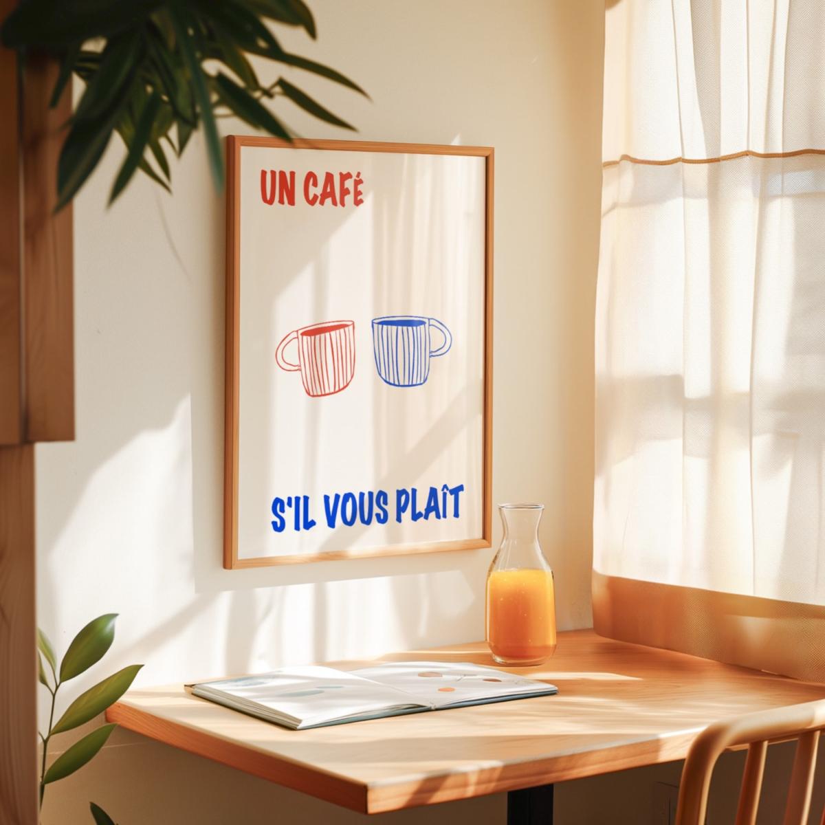Red / Blue Un Cafe French Coffee Kitchen Retro Inspired Giclée Art Print A3 | A4 | 210 X 297Mm | Fanclub – image 2