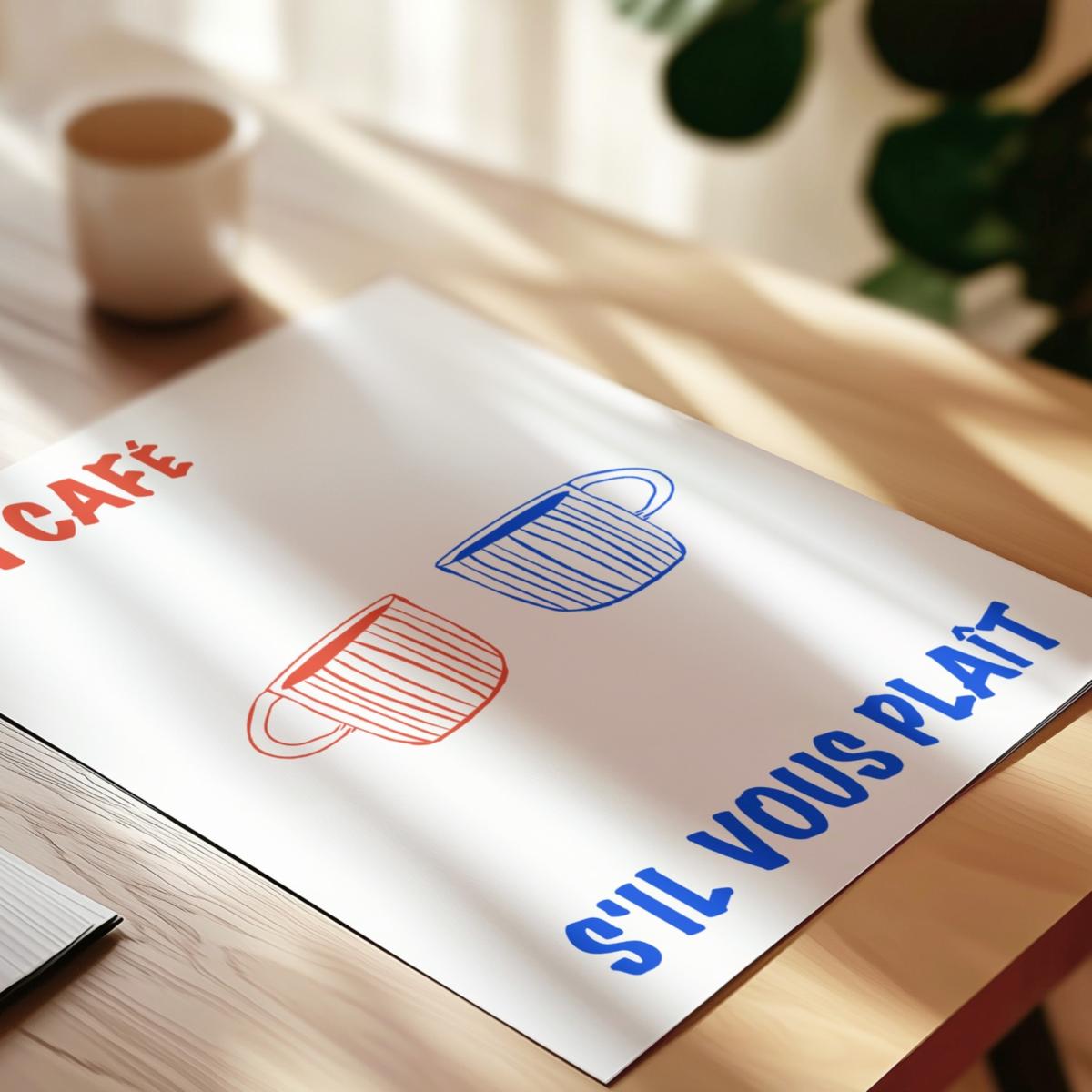 Red / Blue Un Cafe French Coffee Kitchen Retro Inspired Giclée Art Print A3 | A4 | 210 X 297Mm | Fanclub – image 3