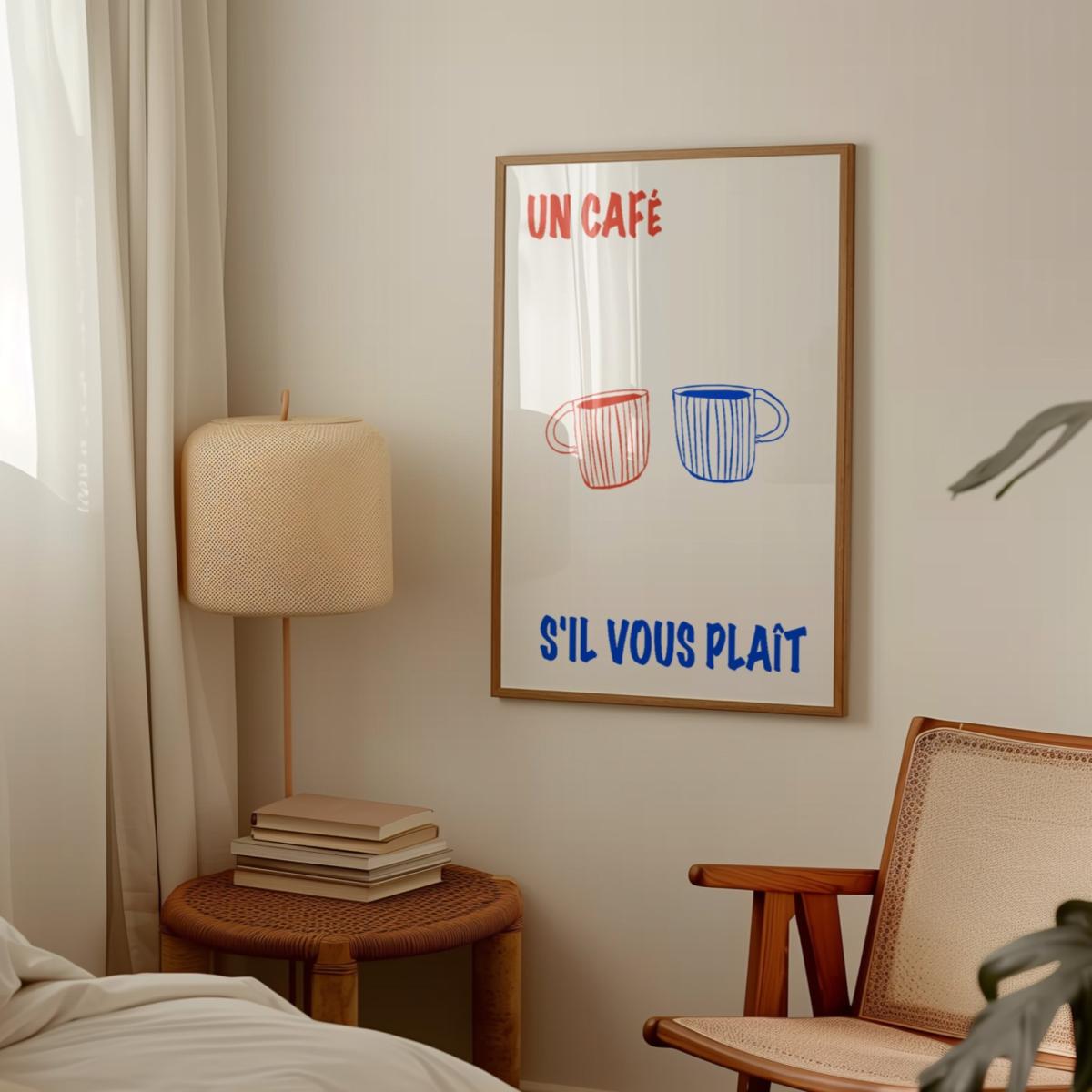 Red / Blue Un Cafe French Coffee Kitchen Retro Inspired Giclée Art Print A3 | A4 | 210 X 297Mm | Fanclub – image 4