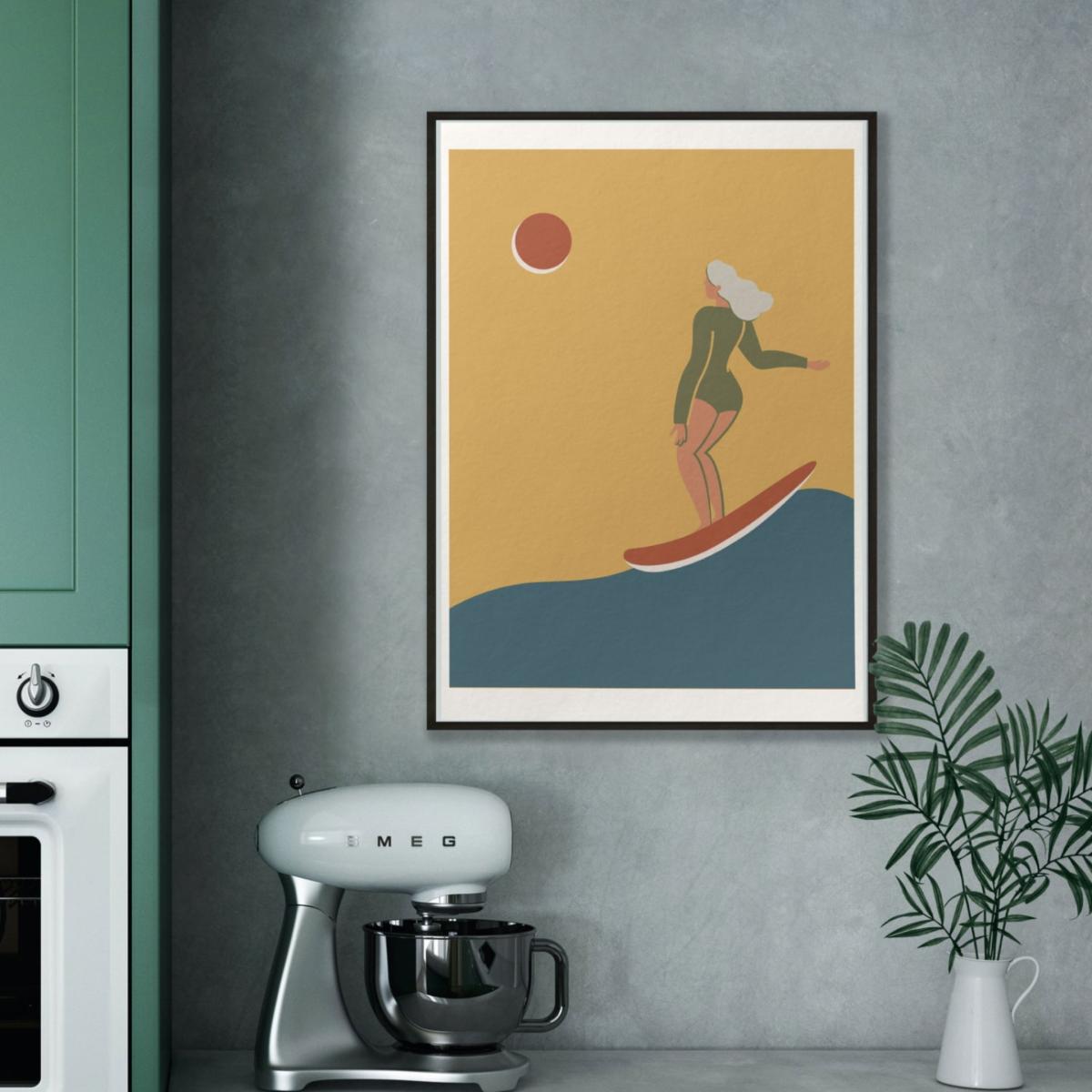 Gold / Neutrals / Green The Lady Of The Waves Giclée Fine Art Print - Surf & Sand - A3 | A3 | 297 X 420Mm | Dewerstone – image 2