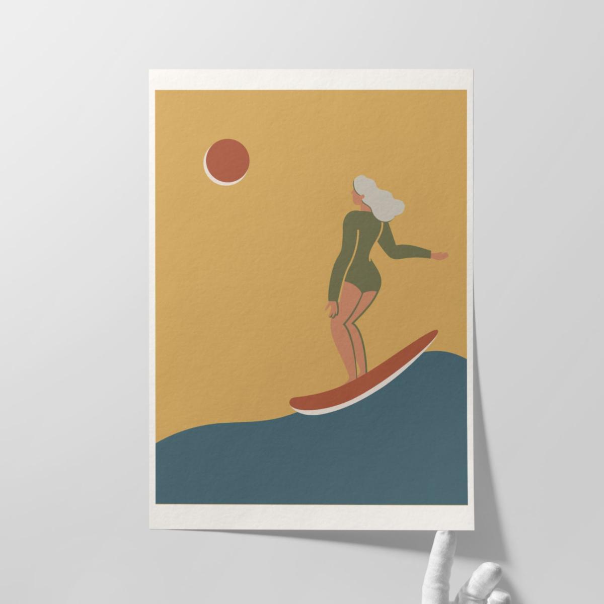 Gold / Neutrals / Green The Lady Of The Waves Giclée Fine Art Print - Surf & Sand - A3 | A3 | 297 X 420Mm | Dewerstone – image 4