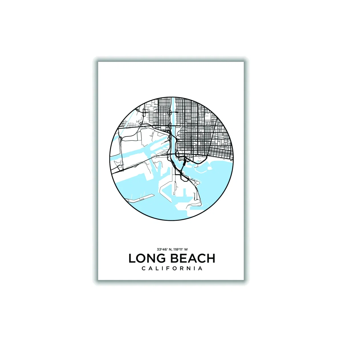 Blue Map Of Long Beach A4 210 X 297Mm Stanley Print House – image 1
