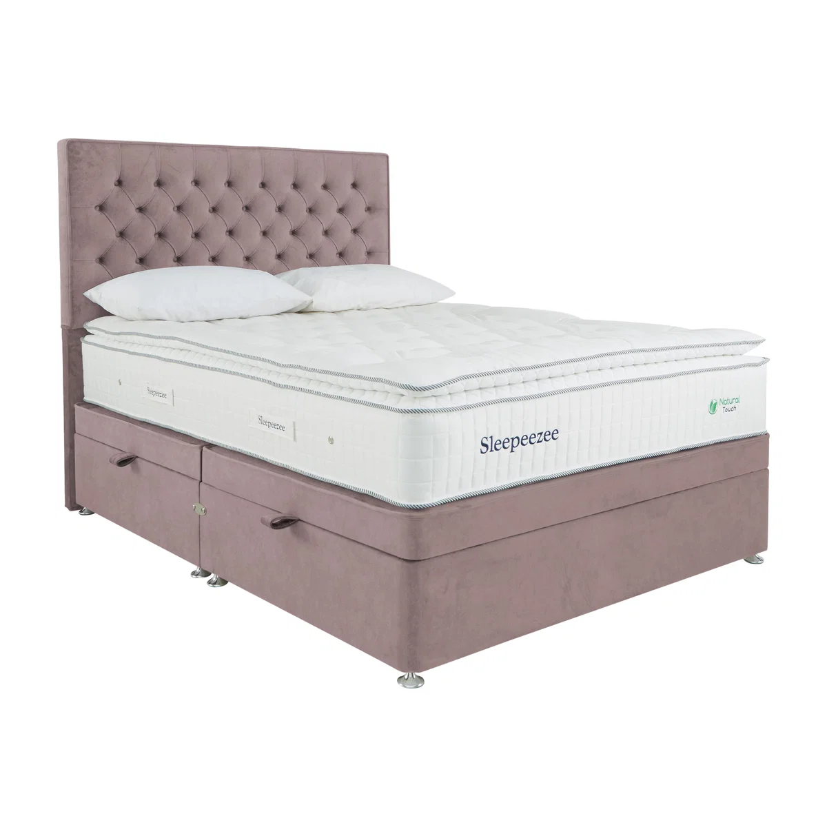 Sleepeezee - Natural Touch 3000 Pillowtop Side Ottoman Divan Set - Super King - Pink – image 1
