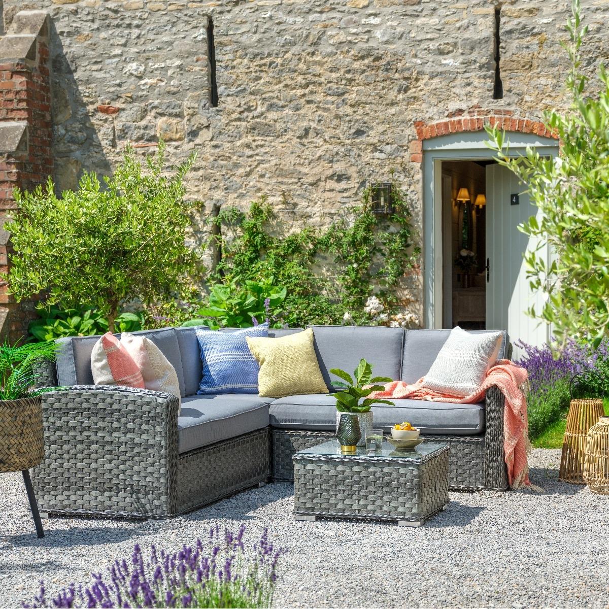 Amberley Small Garden Corner 4 Seater Sofa & Coffee Table, Grey | Barker & Stonehouse – image 2