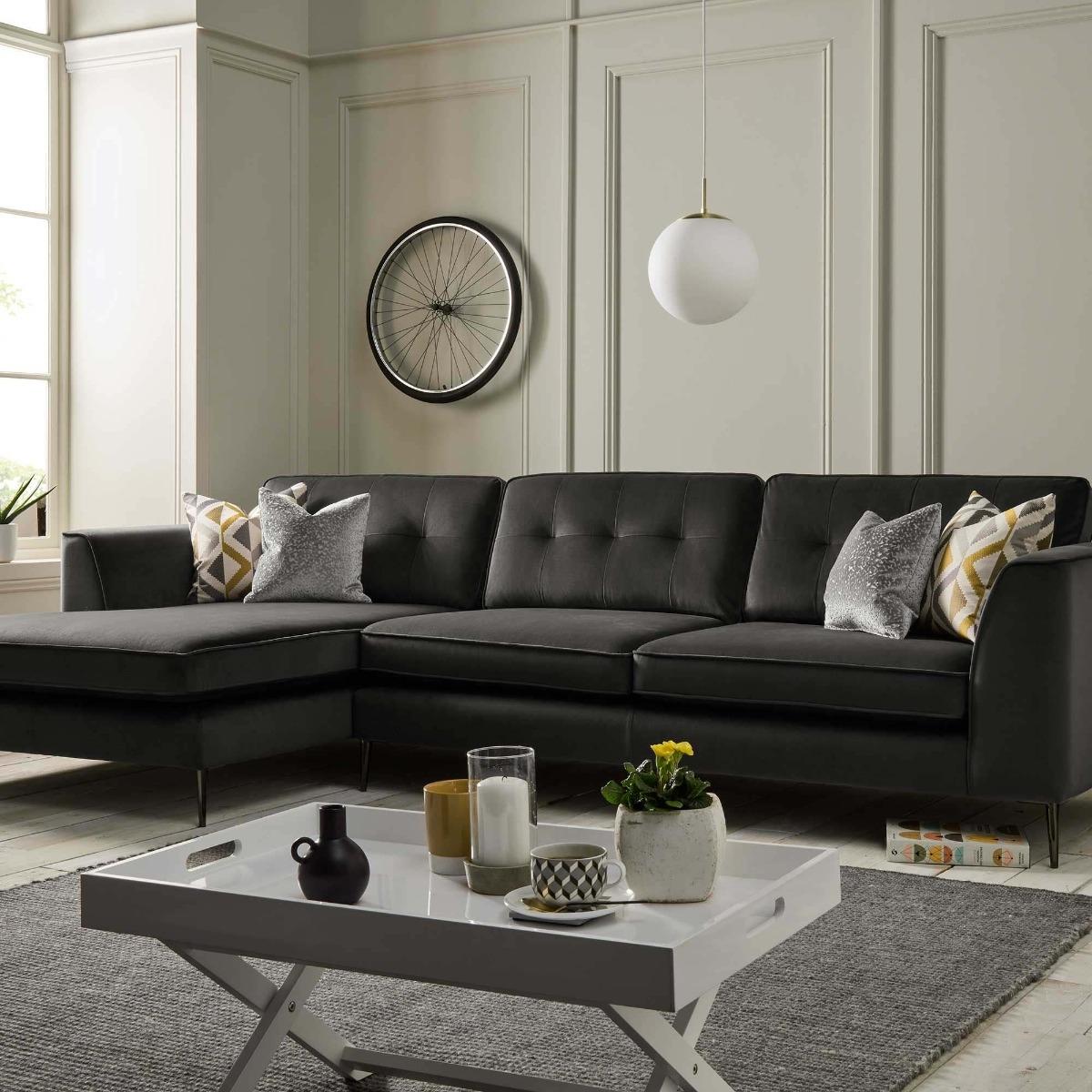 Conza Large Left Hand Facing Standard Back Chaise 3 Seater Sofa, Grey Velvet | Barker & Stonehouse – image 2