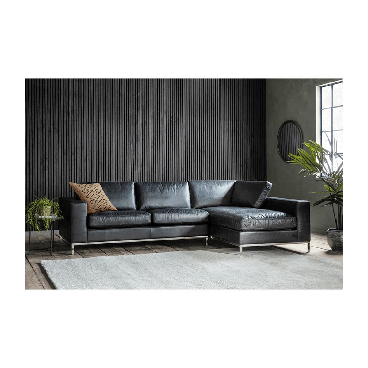 Forte Black Leather Corner Chaise Sofa