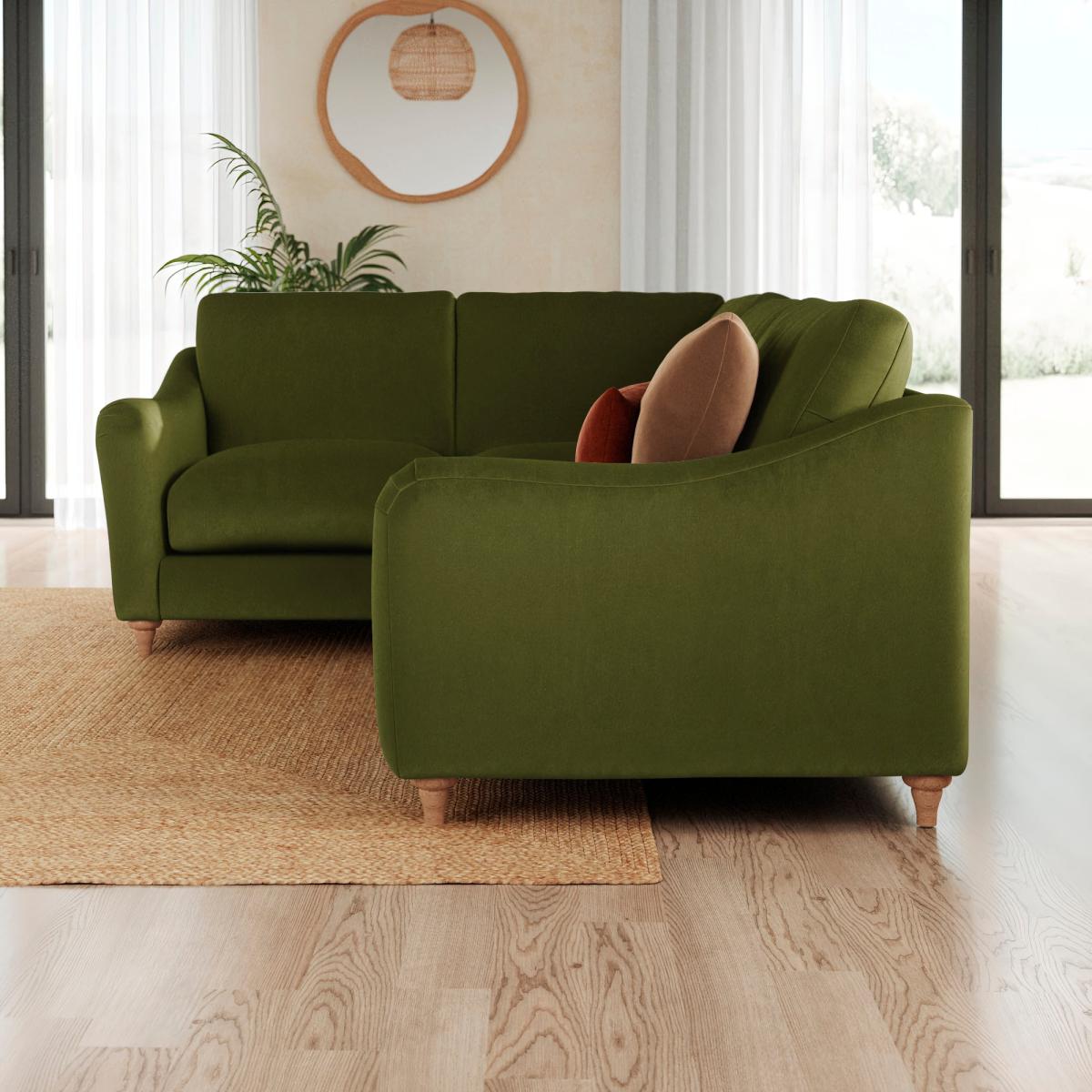 Hattie Matte Plush Velvet Corner Sofa Matte Plush Velvet Olive – image 2