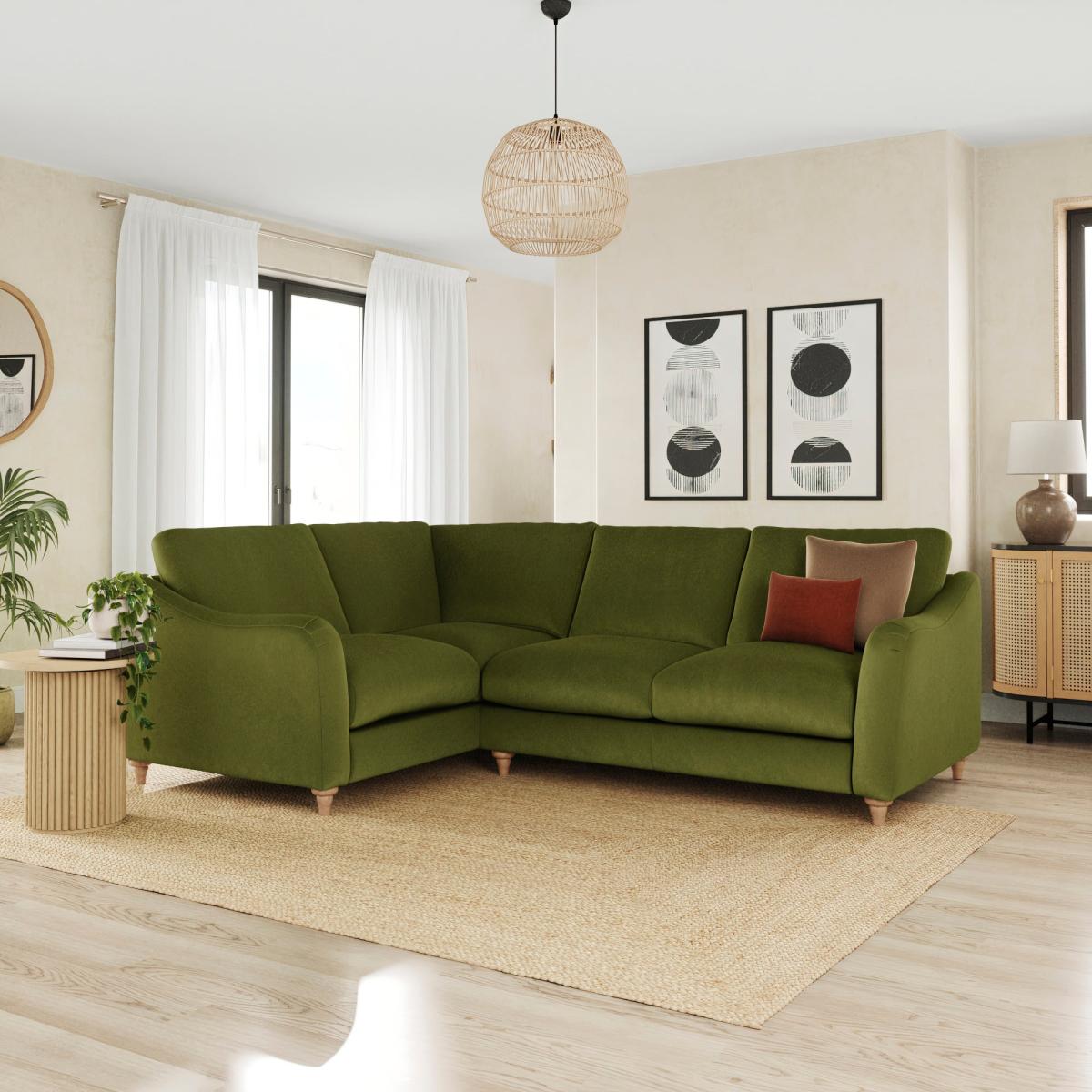 Hattie Matte Plush Velvet Corner Sofa Matte Plush Velvet Olive – image 1
