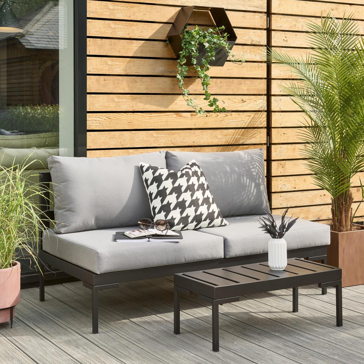 Elements Black Modular 6 Seater Corner Sofa Set with Coffee and Side Tables Black – image 2
