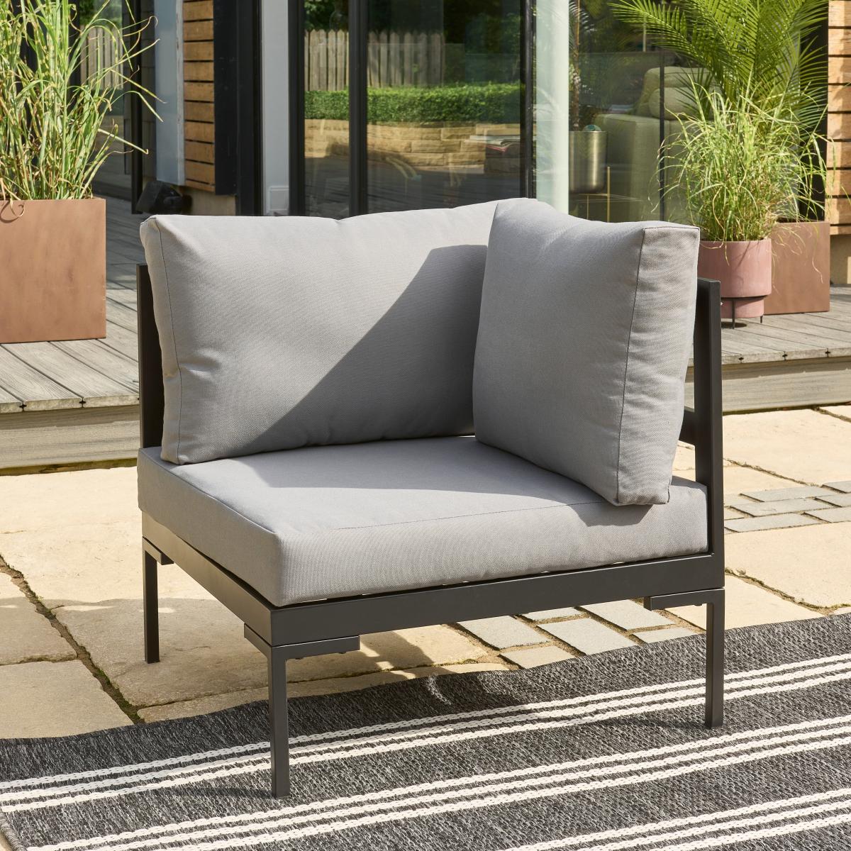 Elements Black Modular 6 Seater Corner Sofa Set with Coffee and Side Tables Black – image 3