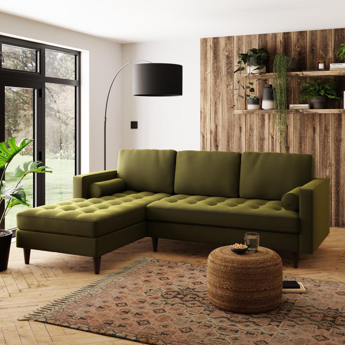 Zoe Velvet Left Hand Corner Sofa Olive (Green) – image 1