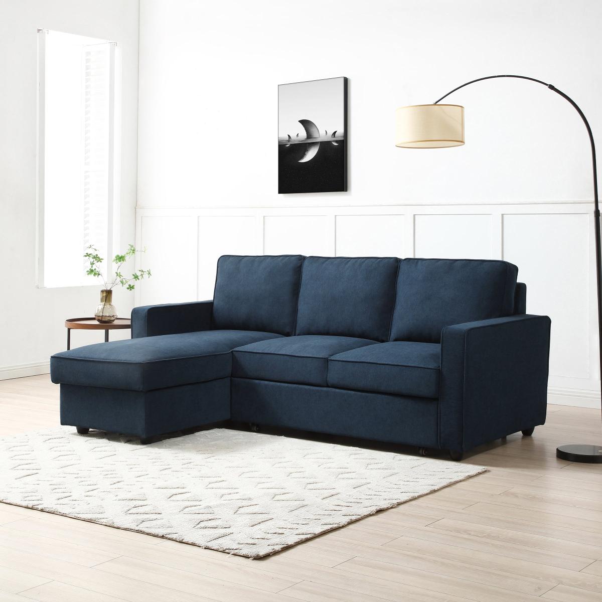 Kayden Woven Corner Storage 3 Seater Sofa Bed Navy – image 1