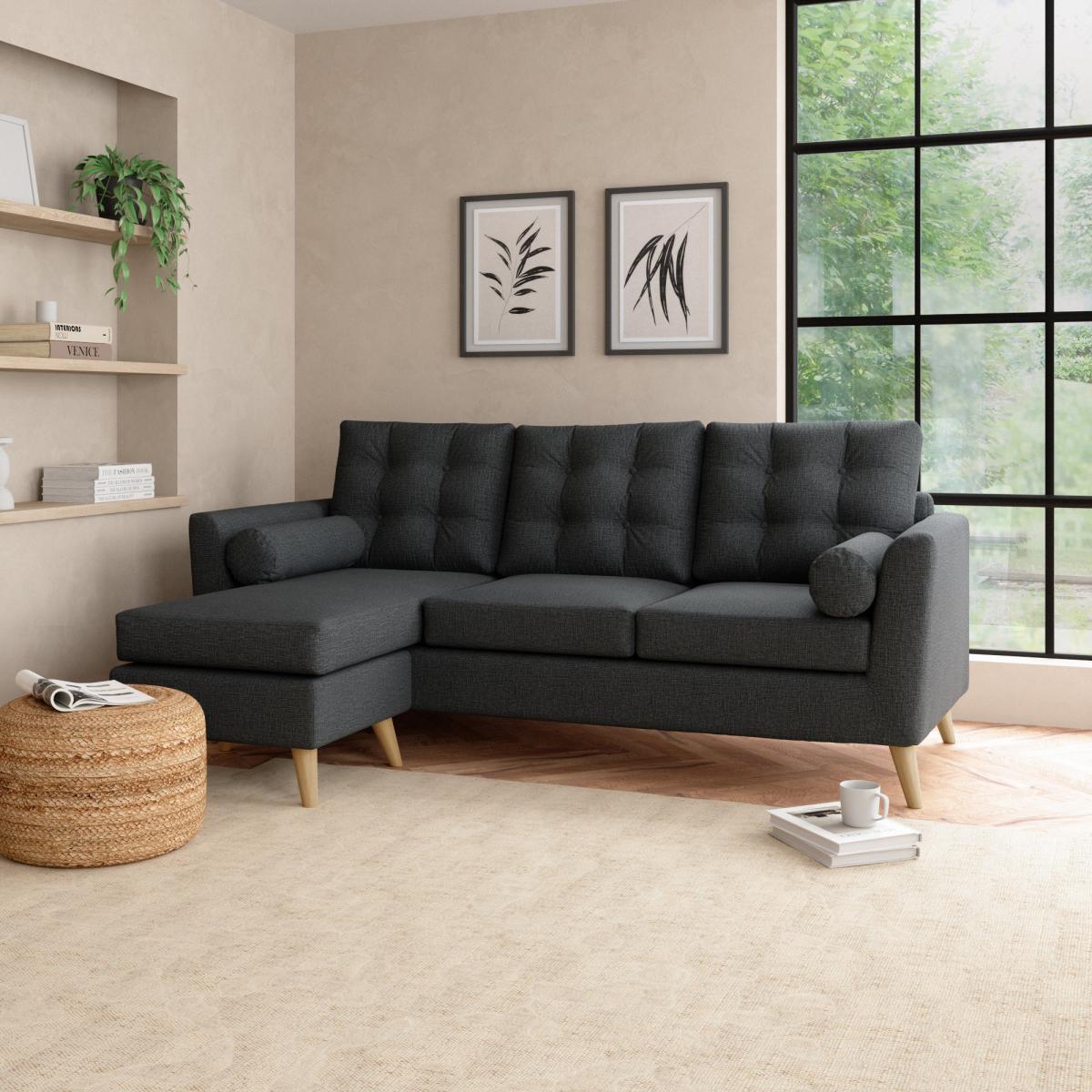 Lewes Slub Cotton Blend Large Corner Chaise Slub Cotton Blend Black – image 1