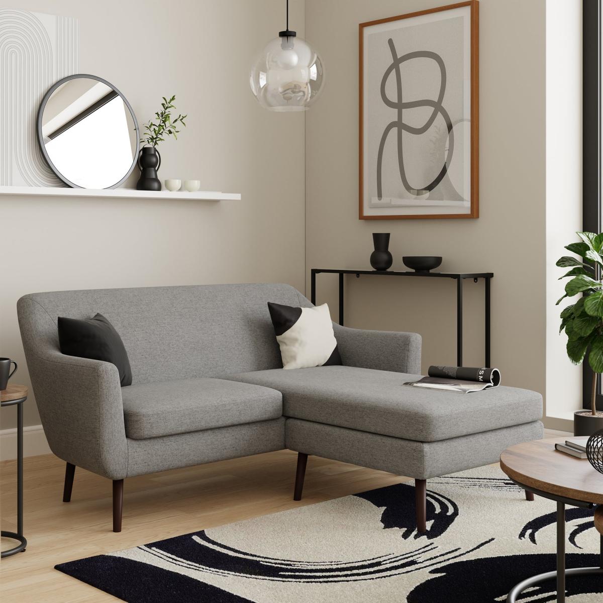 Eddie Flatweave Compact Corner Chaise Grey – image 1
