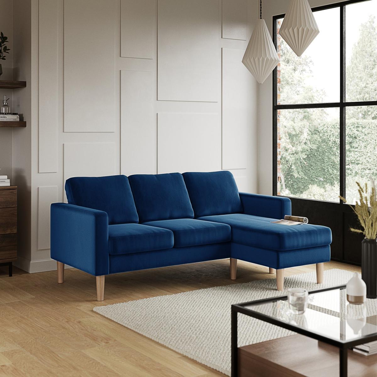 Jacob Velvet Compact Corner Chaise Sofa Luxe Navy