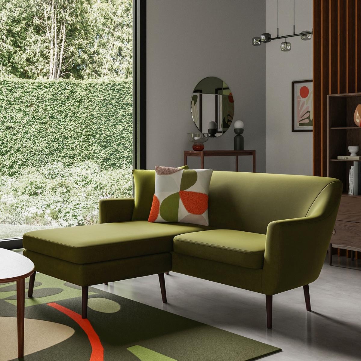 Eddie Velvet Compact Corner Chaise Green – image 1
