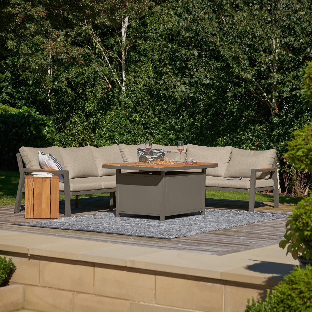 Stockholm Corner Set with Fire Pit Table Light Grey
