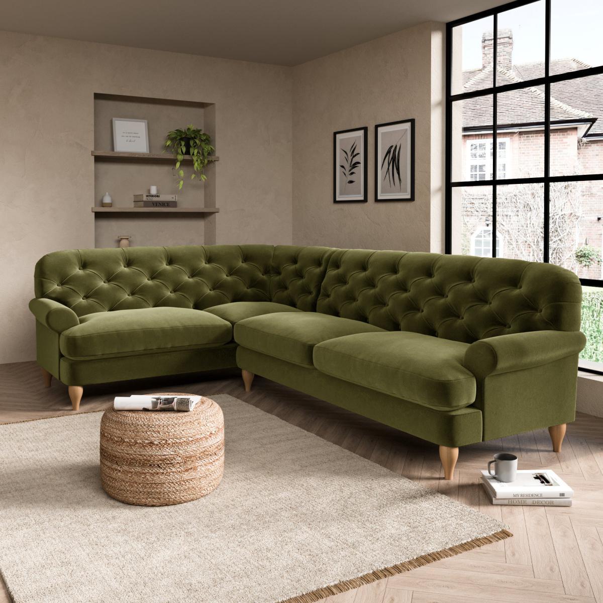Canterbury Luxury Velvet Left Hand Corner Sofa Luxury Velvet Olive – image 1