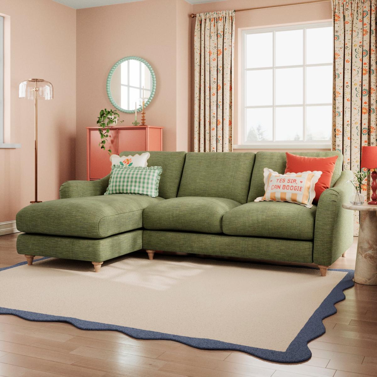 Hattie Slub Faux Linen Corner Chaise Slub Faux Linen Green – image 2