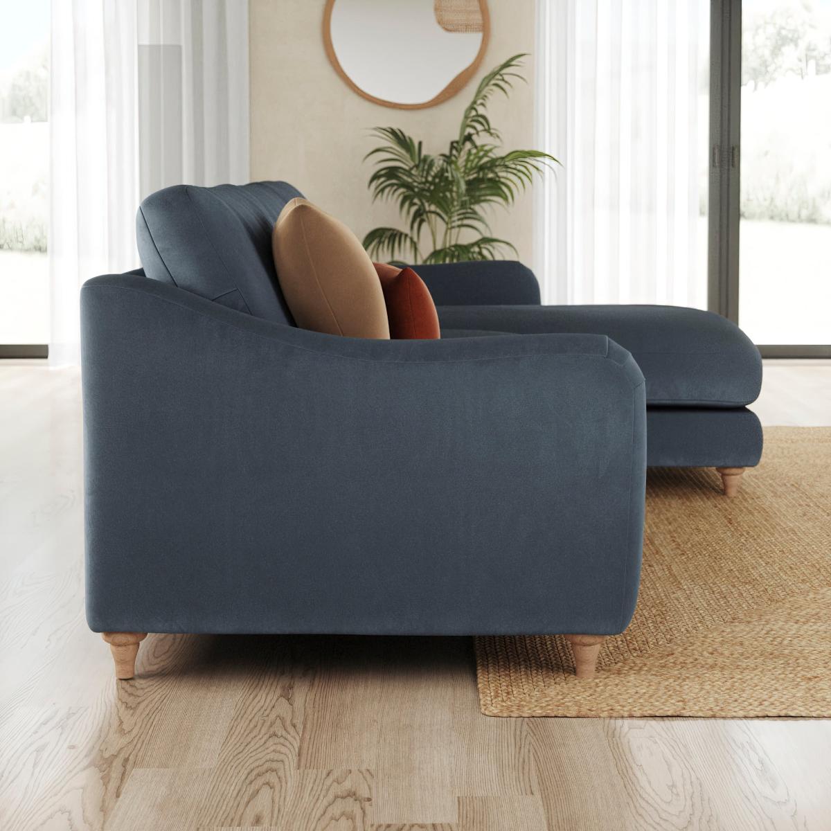 Hattie Matte Plush Velvet Corner Chaise Sofa Matte Plush Velvet Denim – image 2