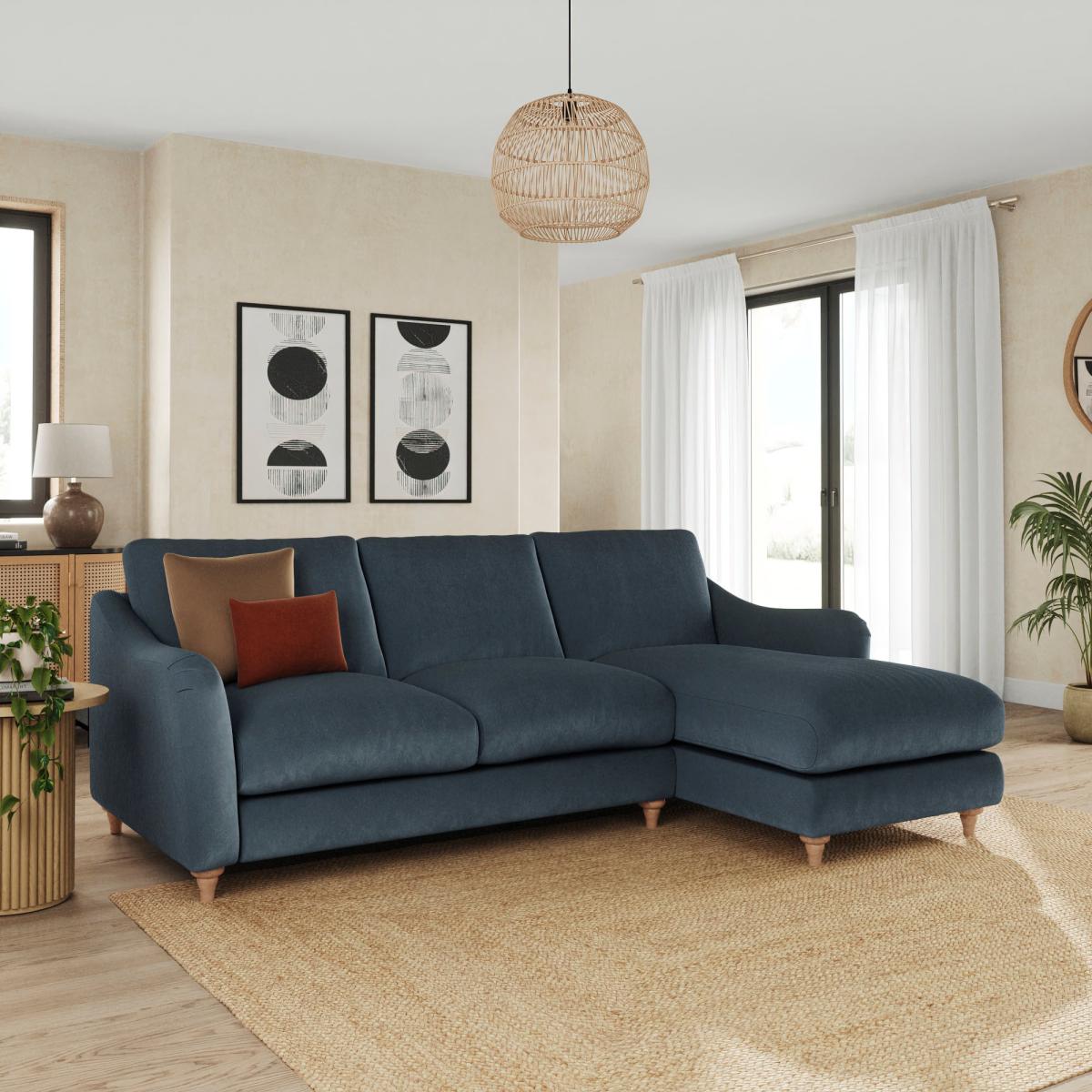 Hattie Matte Plush Velvet Corner Chaise Sofa Matte Plush Velvet Denim – image 1