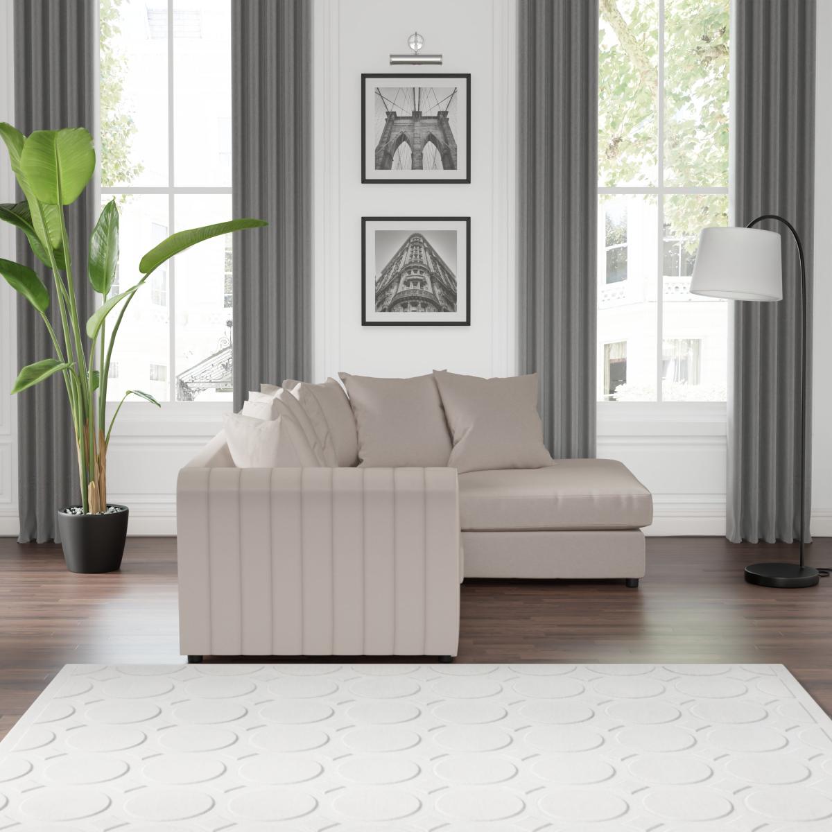 Blake Opulent Velvet Curved Quilted Arm Corner Sofa Beige – image 2
