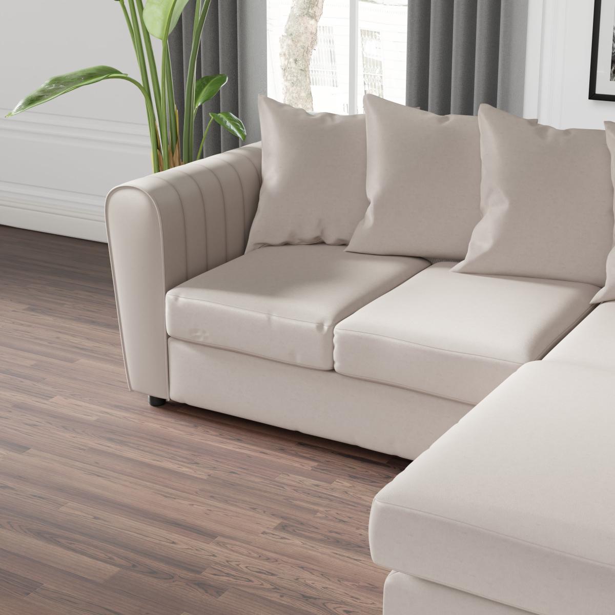 Blake Opulent Velvet Curved Quilted Arm Corner Sofa Beige – image 4