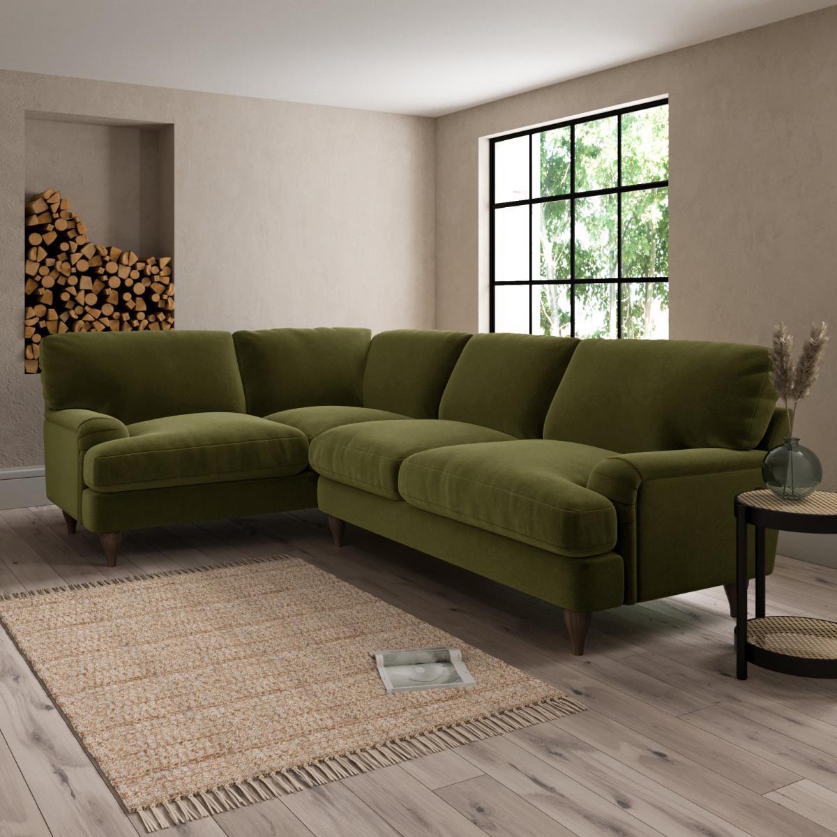 Darwin Luxury Velvet Left Hand Corner Sofa Luxury Velvet Olive – image 1