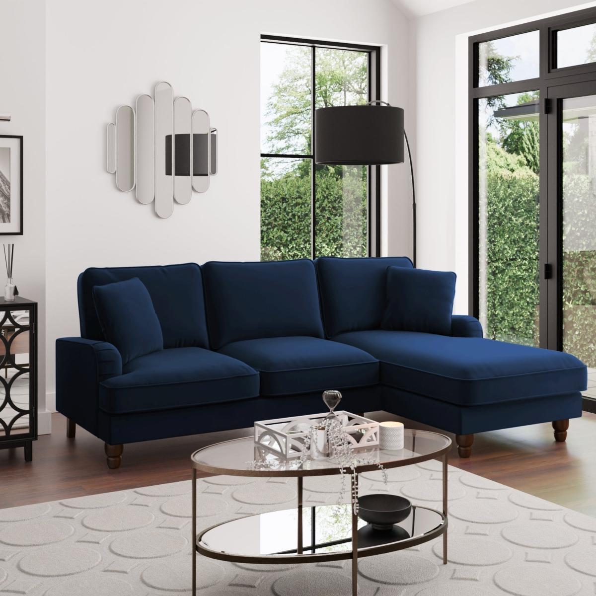Beatrice Matte Velvet Right Hand Corner Chaise Navy Blue – image 1