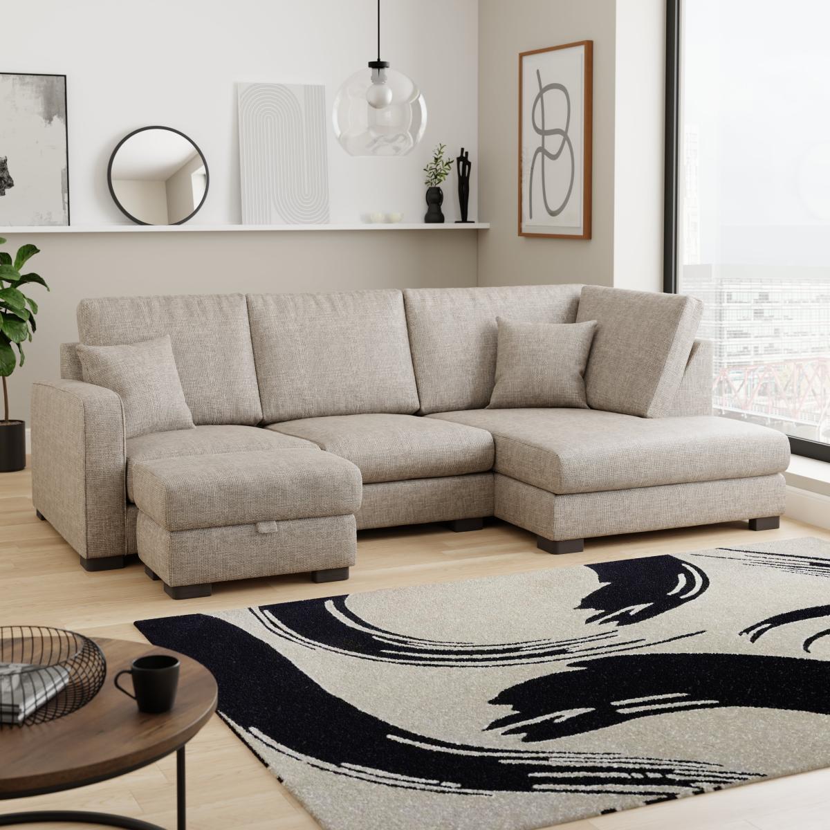 Carson Chunky Chenille Right Hand Facing U-Shaped Sofa with Detachable Footstool Chunky Chenille Mushroom – image 1