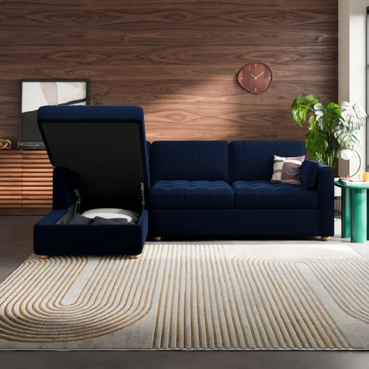 Zoe II Velvet Corner Storage Sofa Bed – image 3