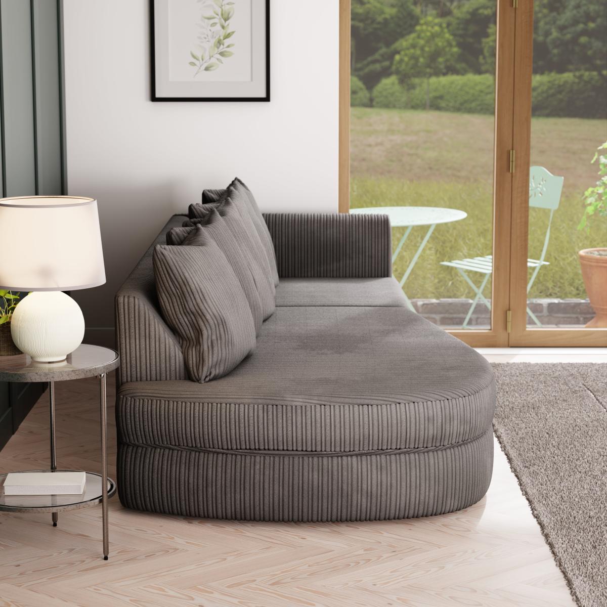 Blake Curved Arm Scatter Back Jumbo Cord Corner Chaise Soft Texture Grey – image 3