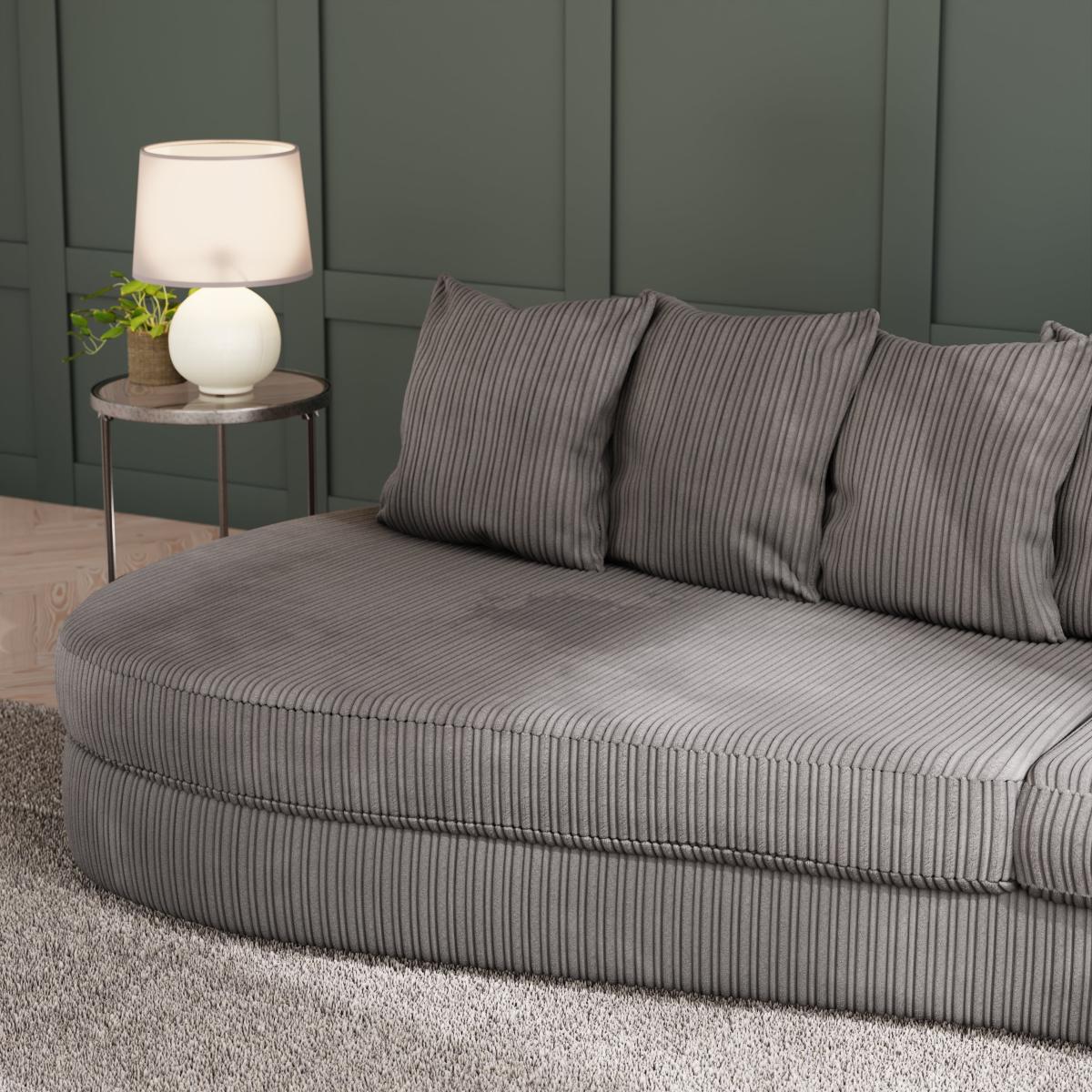 Blake Curved Arm Scatter Back Jumbo Cord Corner Chaise Soft Texture Grey – image 5